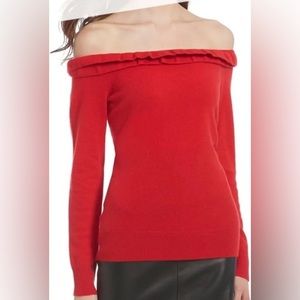 Antonio Melani Luxury 100% Cashmere Celeste off shoulder cherry red sweater